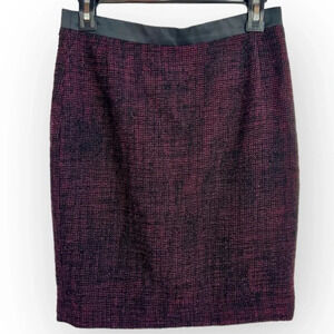 AKRIS Punto Tweed Wool Blend Pencil Skirt Pink Black Satin Trim Size 6